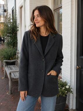 JL Colebrook Vintage Wool Blend Blazer Jacket Charcoal Womens S Dark Academia